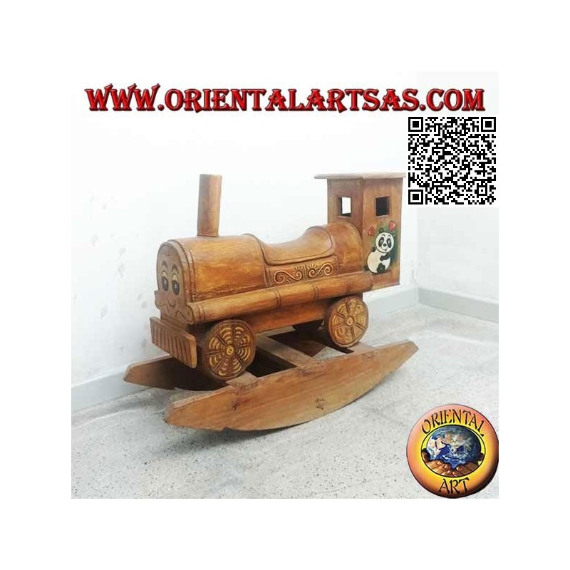 Rocking train with panda in Suar wood (solid), hand painted