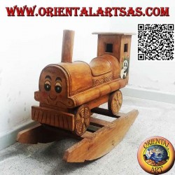 Rocking train with panda in Suar wood (solid), hand painted