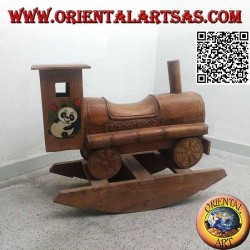 Rocking train with panda in Suar wood (solid), hand painted