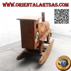 Rocking train with panda in Suar wood (solid), hand painted