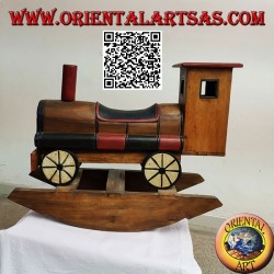 Colored rocking train in Suar wood (solid), hand painted