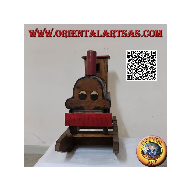 Colored rocking train in Suar wood (solid), hand painted
