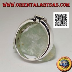 Bague en argent avec nacre rectangulaire au ras du bord commun d'une bande lisse