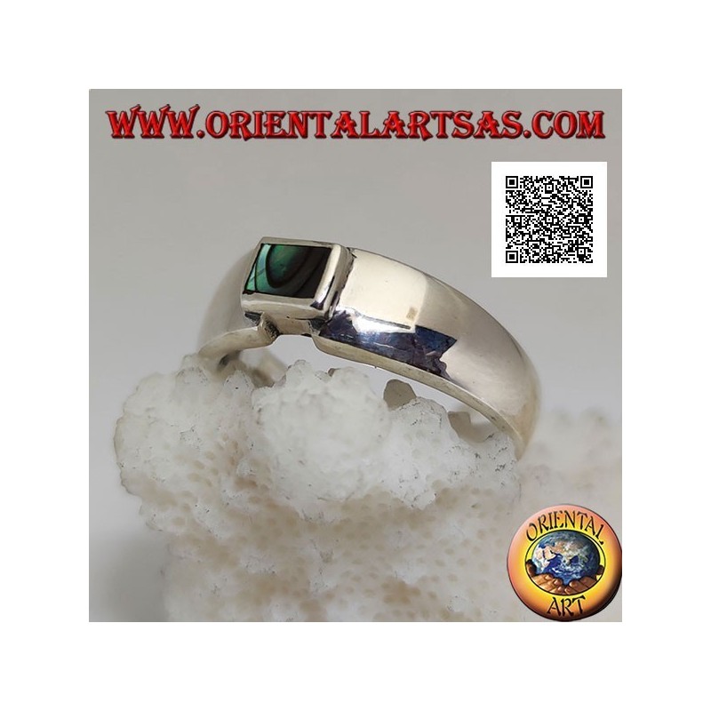 Anello in argento con abalone (paua shell) rettangolare a filo bordo a giuntura di una fascia liscia