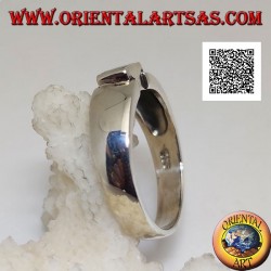 Anillo de plata con abulón rectangular (concha de paua) al ras con el borde de la junta de una banda lisa