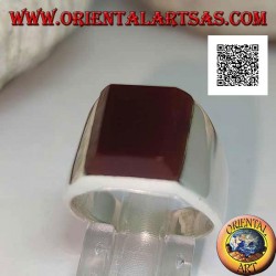 Silver ring with rectangular carnelian superimposed on a smooth setting