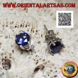 Boucles d'oreilles lobe en argent avec saphir synthétique rond serti de six clips