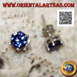 Boucles d'oreilles lobe en argent avec saphir synthétique rond serti de six clips