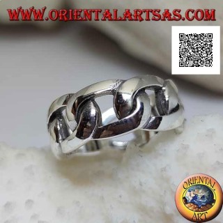 Silver ring smooth rigid chain band with thick oval rings