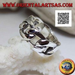 Anillo de plata suave banda de cadena rígida con anillos ovalados gruesos