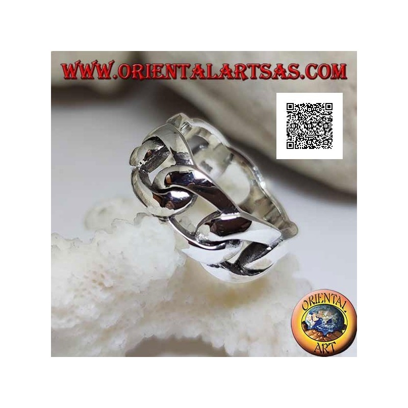 Anillo de plata suave banda de cadena rígida con anillos ovalados gruesos
