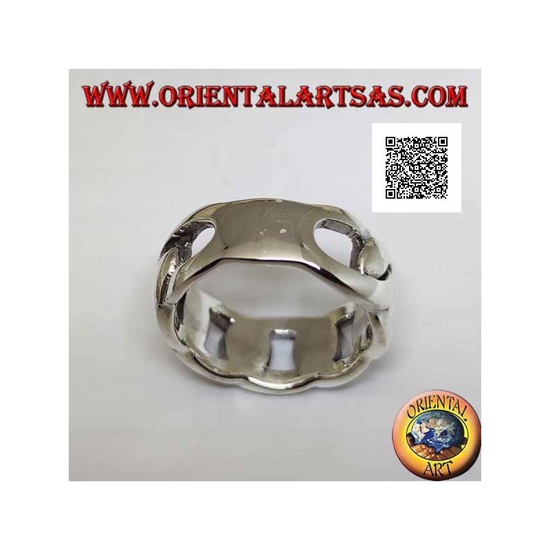 Bague en argent lisse bande de chaîne rigide avec anneaux ovales épais