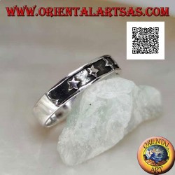 Silver ring with a smooth bas-relief row of stars