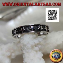 Silver ring with a smooth bas-relief row of stars