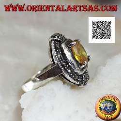 Elliptischer Silberring mit ovalem gelbem Topas und Markasit