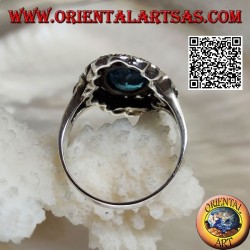 Silberner Wolkenring mit ovalem Blautopas und Markasit