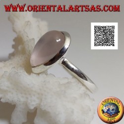 Silver ring with cabochon drop rose quartz on a smooth solitaire setting