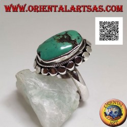 Silver ring with antique Tibetan turquoise oval surrounded by studs (12)