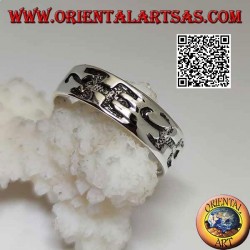 Anillo de plata con lagartos estilizados gruesos grabados