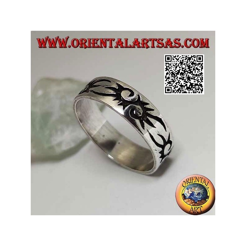 Bague en argent avec style tribal gravé S