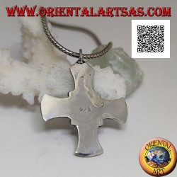 Colgante de plata, cruz celta con amatista ovalada natural y discos en los brazos