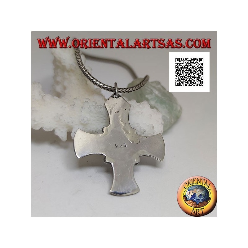 Silver pendant, Celtic cross with natural oval amethyst and discs on the arms