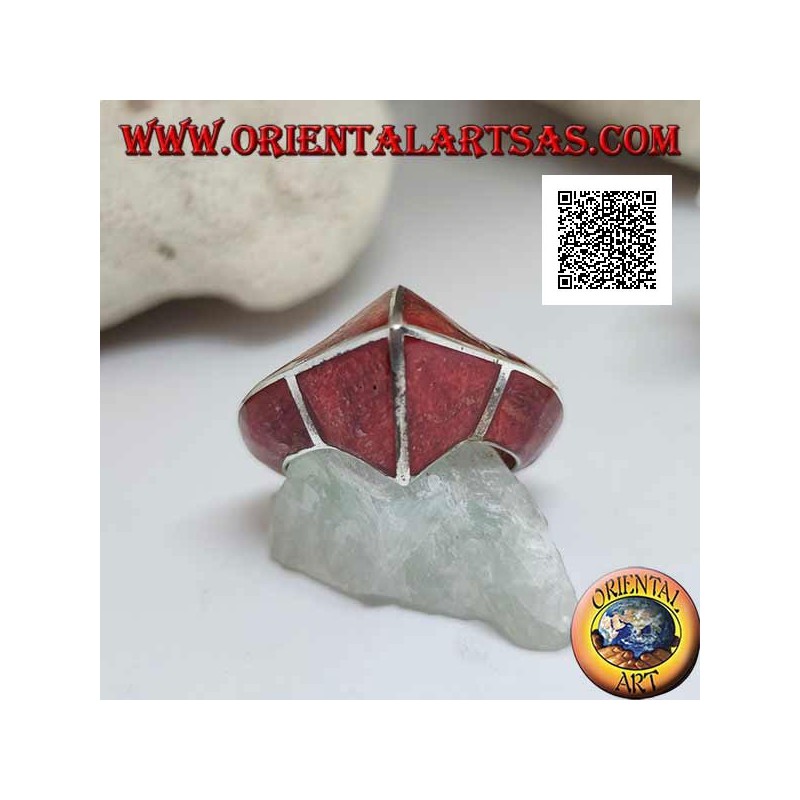 Roter Madrepora-Ring (Koralle) mit frontaler spitzer Silberstruktur