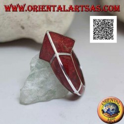 Roter Madrepora-Ring (Koralle) mit frontaler spitzer Silberstruktur