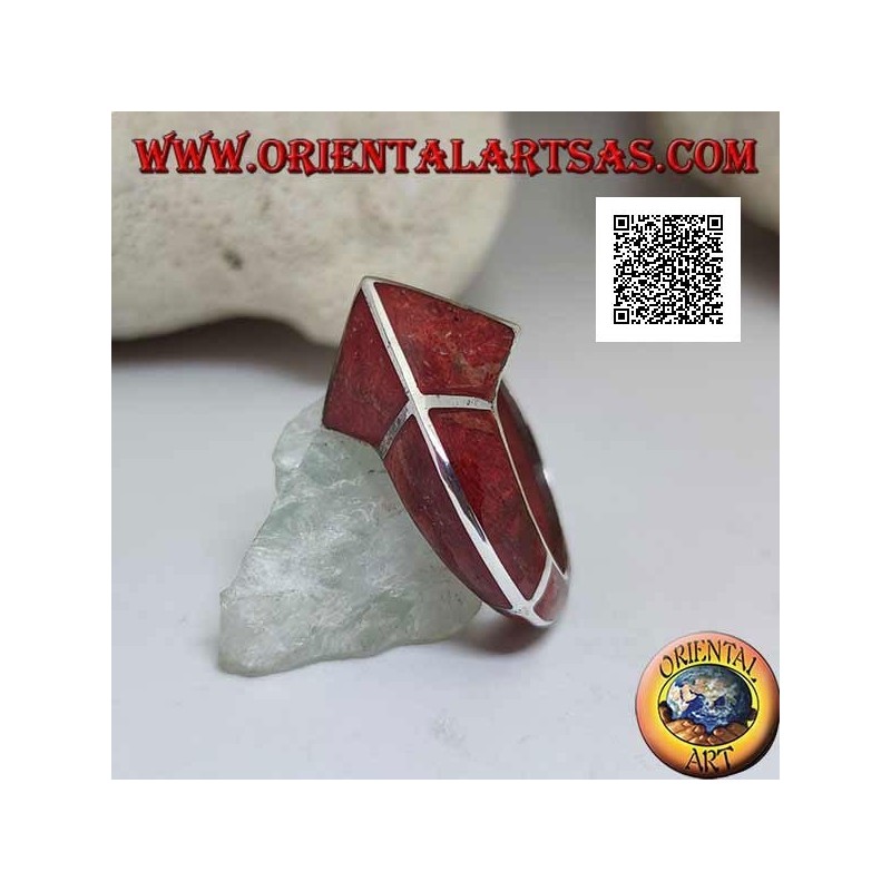 Roter Madrepora-Ring (Koralle) mit frontaler spitzer Silberstruktur