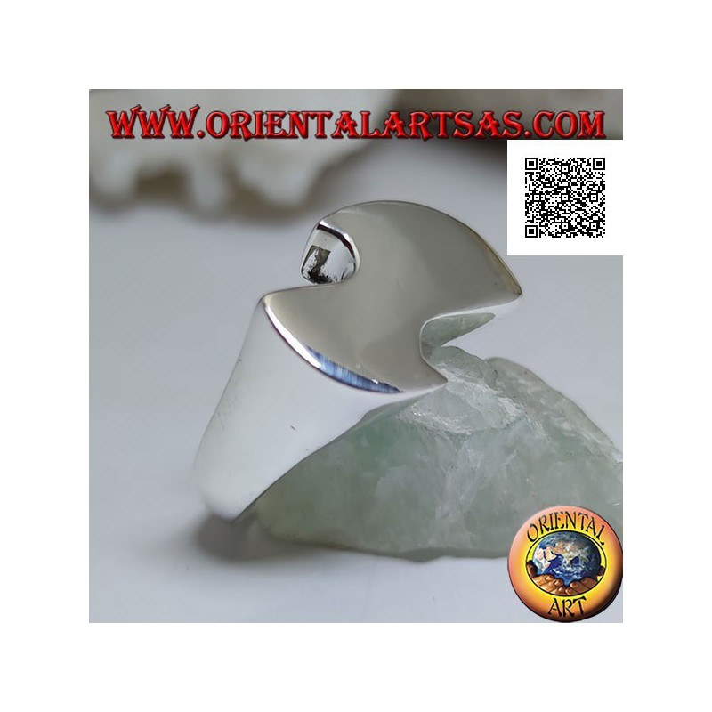 Anello in argento liscio di forma piatta, astratta e sinuosa in stile futuristico