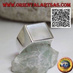 Silver ring with square mother of pearl flush with the edge on a smooth 13 * 13 setting