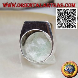 Silver ring with square mother of pearl flush with the edge on a smooth 13 * 13 setting