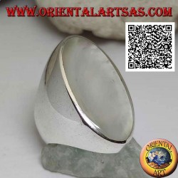Silver ring with large oval mother-of-pearl flush with the edge on a smooth setting