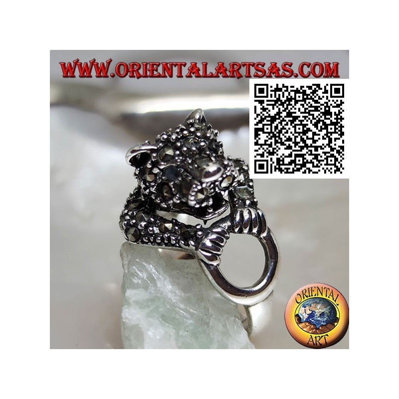 Halblanger Tiger Silber Ring besetzt mit Markasit einen Ring greifen