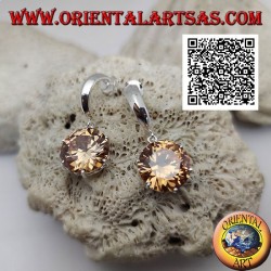 Boucles d'oreilles en argent lobe large demi-cercle et grand pendentif rond à facettes champagne zircon