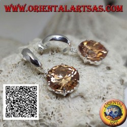 Smooth wide semicircle lobe silver earrings with large round faceted pendant champagne zircon