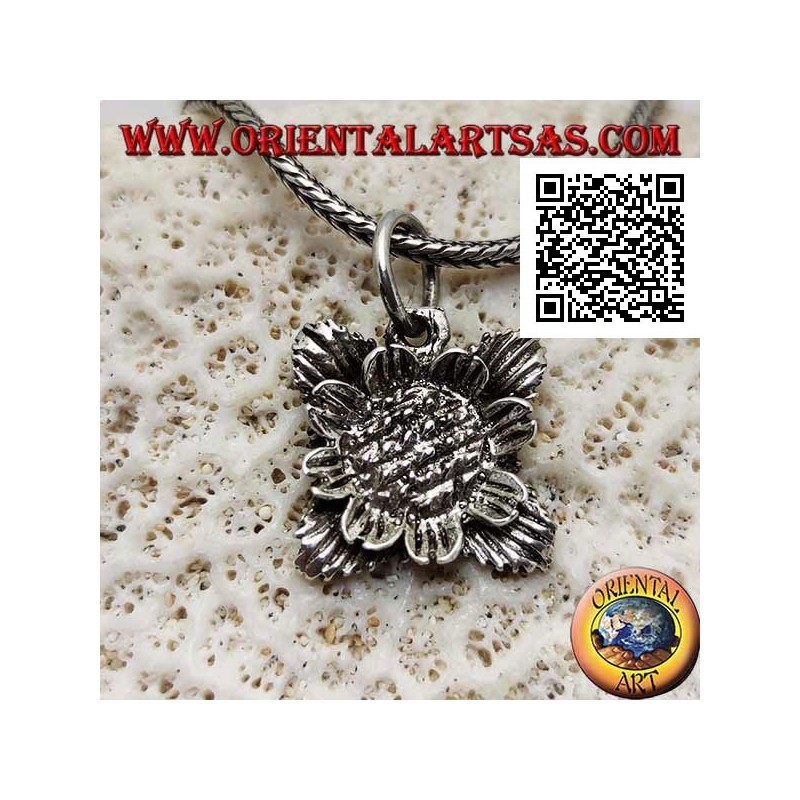 Ciondolo in argento a forma di girasole con foglie