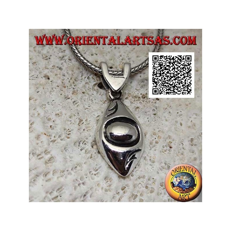 Pendentif en argent en forme d'oeil arrondi lisse avec pupille gravée