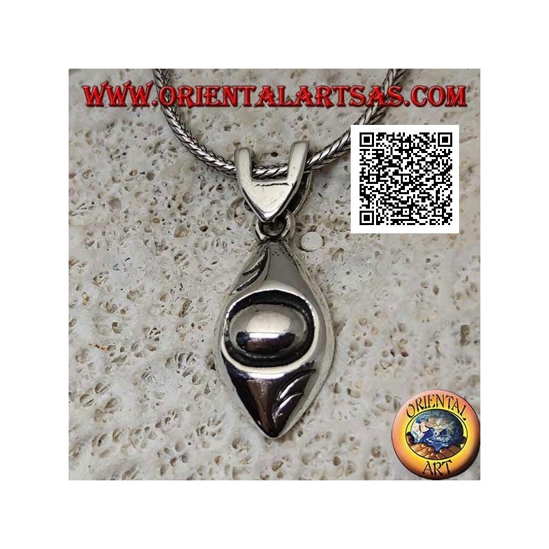 Pendentif en argent en forme d'oeil arrondi lisse avec pupille gravée