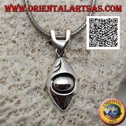 Silver pendant in the shape of a smooth rounded eye with engraved pupil