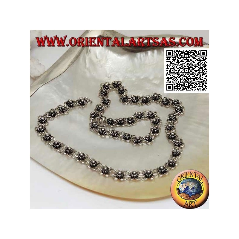 925 ‰ silver choker necklace with a row of small flowers chained together (40 cm)