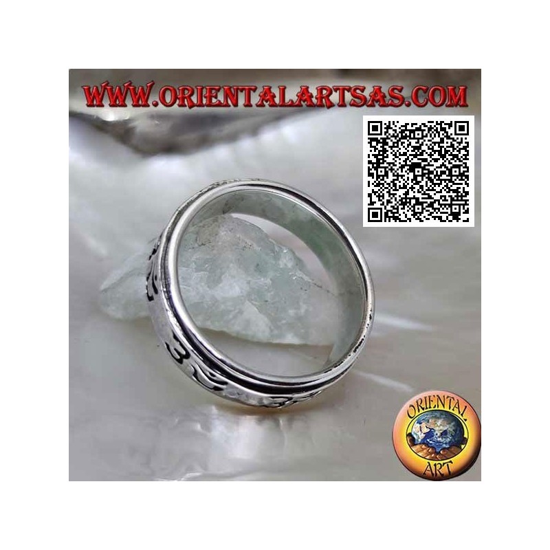 Anello a fascia in argento girevole antistress con inciso ॐ Aum od Om
