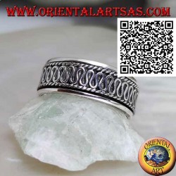 Anti-Stress rotierender Silberring mit zentralem Serpentin zwischen den Schnüren