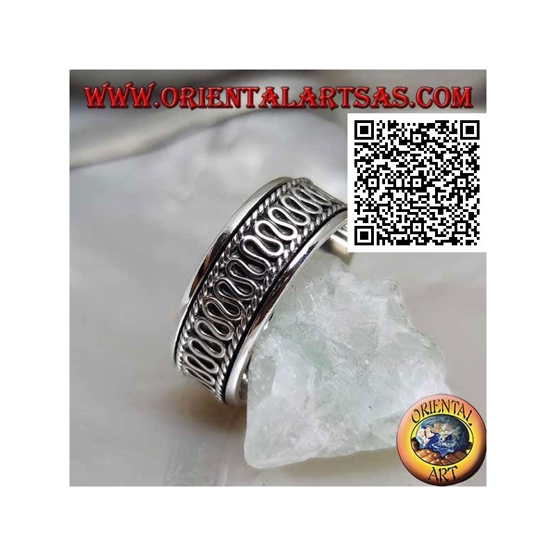 Anti-Stress rotierender Silberring mit zentralem Serpentin zwischen den Schnüren