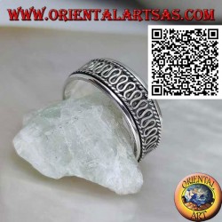 Anti-stress rotating silver ring, with central serpentine between cords