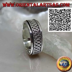 Anti-stress rotating silver ring, with central serpentine between cords
