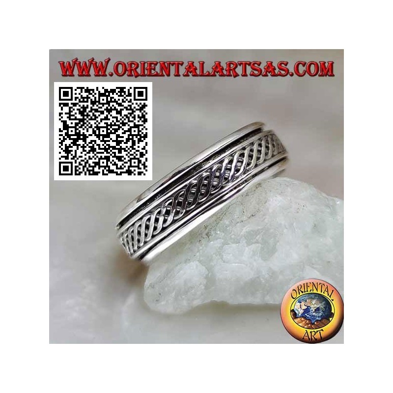 Antispannungsrotierender Silberring, zwei miteinander verflochtene Wellenlinien