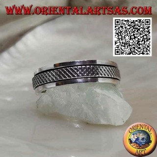 Anti-Stress rotierender Silberbandring, X-gewebtes Gitter