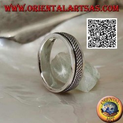 Anti-stress rotating silver band ring, X-woven lattice