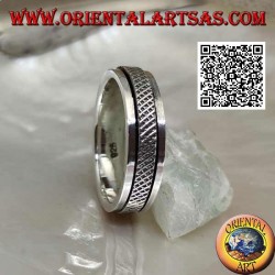 Anti-stress rotating silver band ring, X-woven lattice